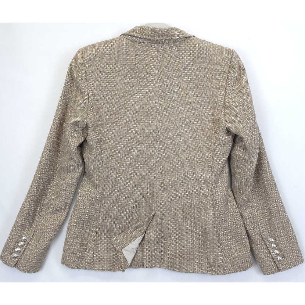Tommy Hilfiger Blazer Womens 10 Beige Textured Metallic Two Button Lined Jacket - Picture 2 of 14